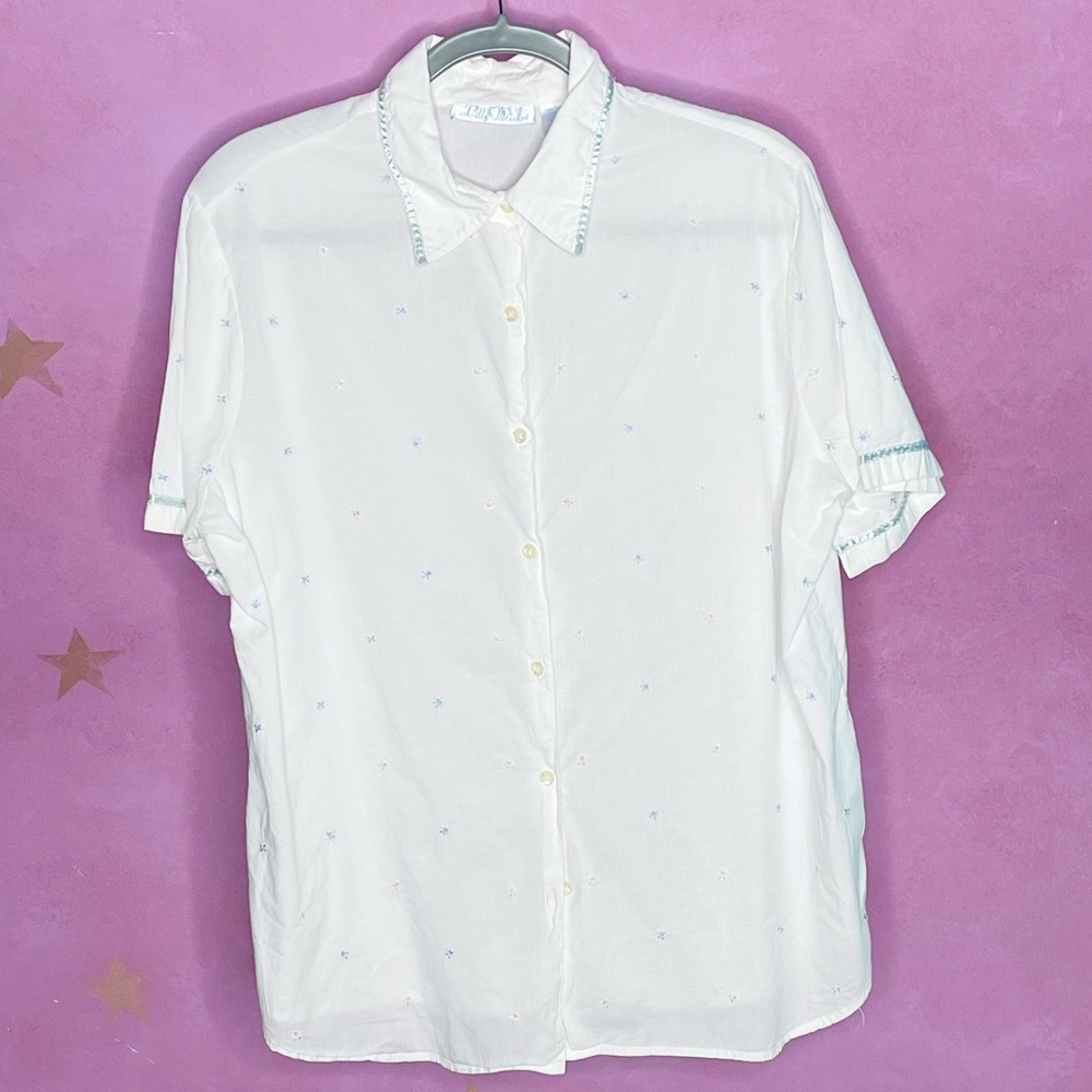 Lilly Wicket Vintage Embroidered Button Up Blouse Women’s Size Large